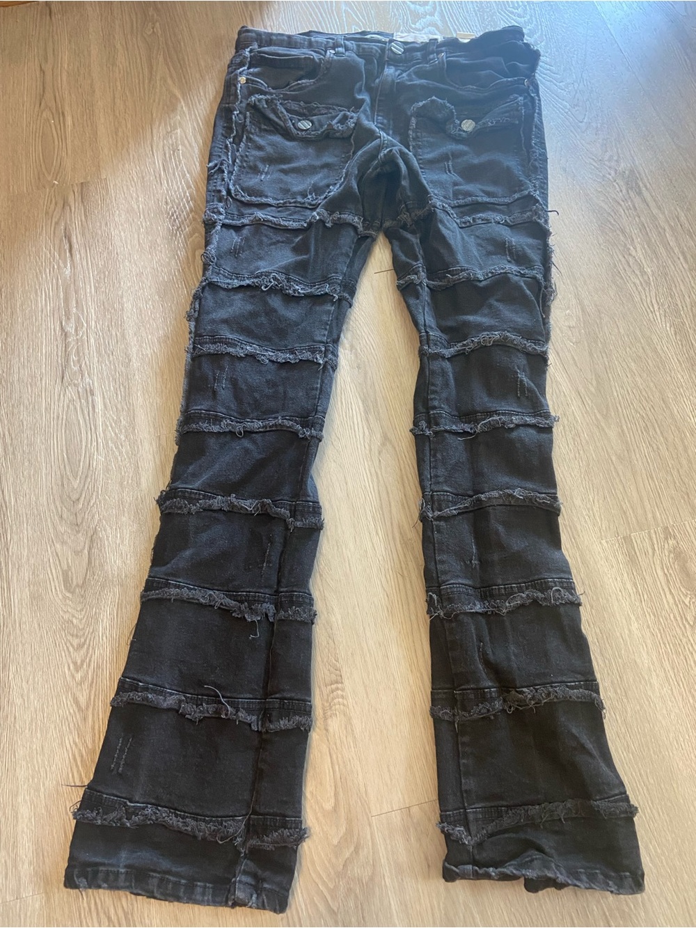 Black Frayed Stacked Men’s Jeans